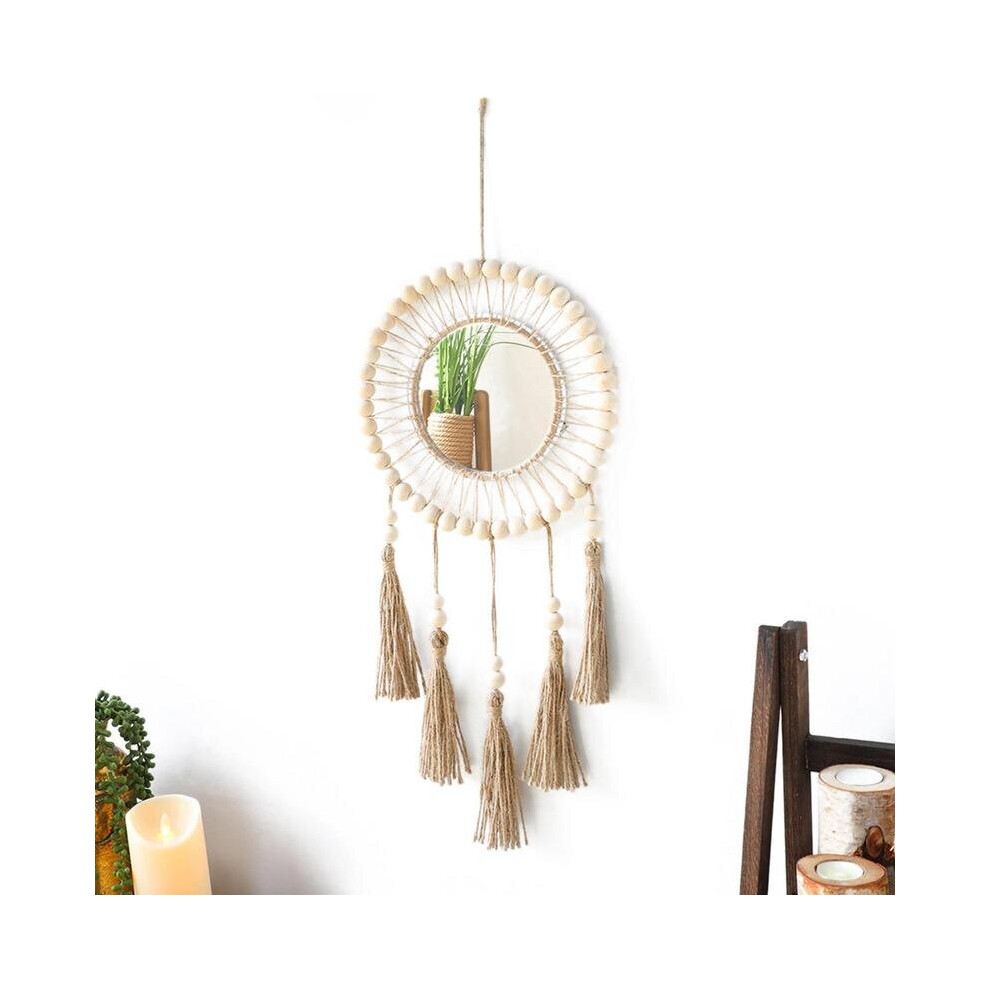 Tassel Mirror Wall Hanging Tassel Mirror Circle Mirror Boho Style Round Woven Mirror Wall Hanging Retro Art Boho Mirrors