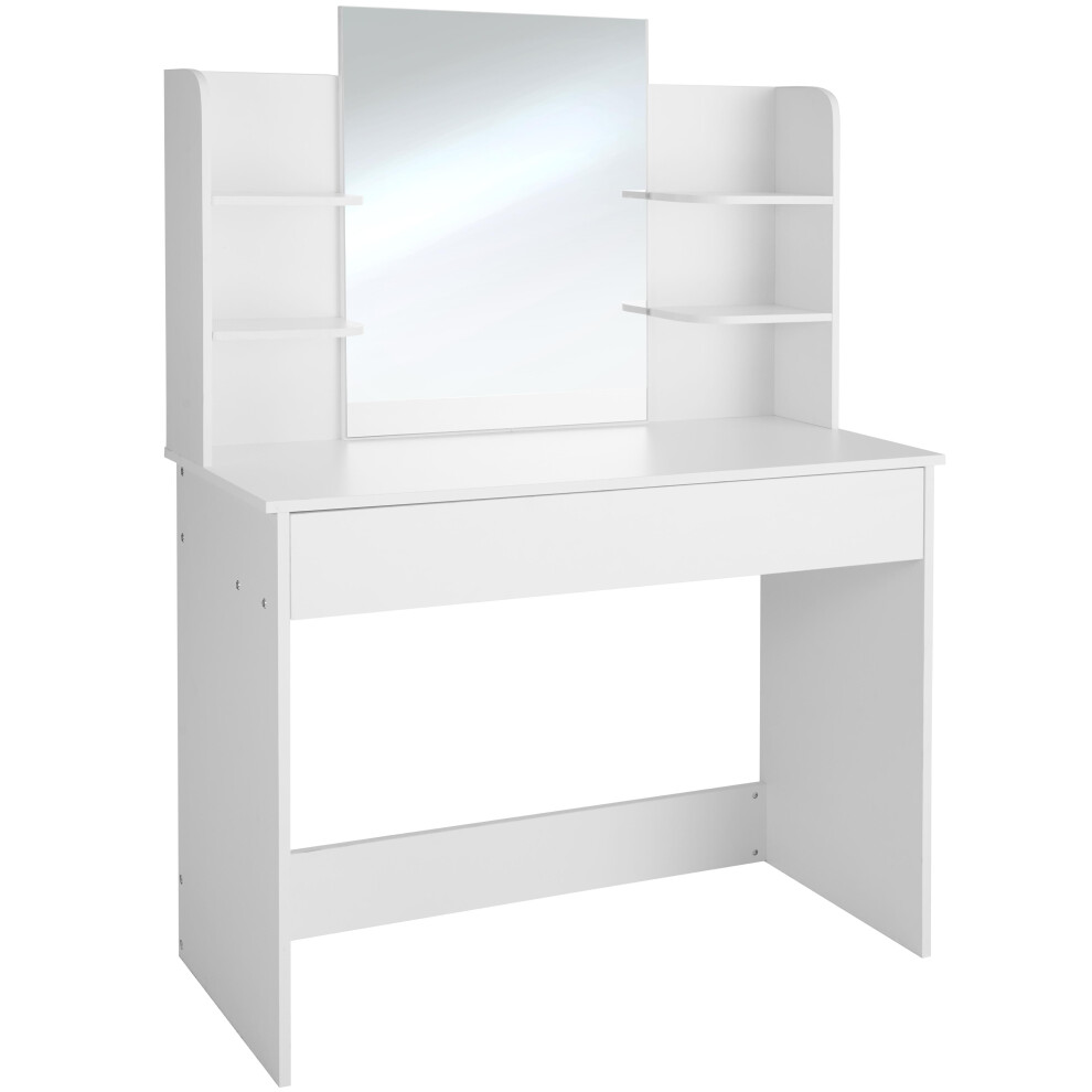 tectake Dressing table Camille with mirror, drawer and storage shelves - dressing table mirror, makeup table, vanity table - white