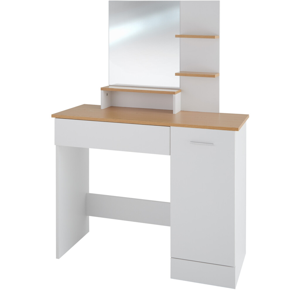 tectake Dressing table Zoe with drawer, cupboard and storage shelves - dressing table mirror, makeup table - white