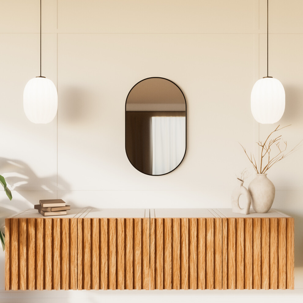 The Style Haus Matte Black Pill Wall Mirror H900 x W560mm