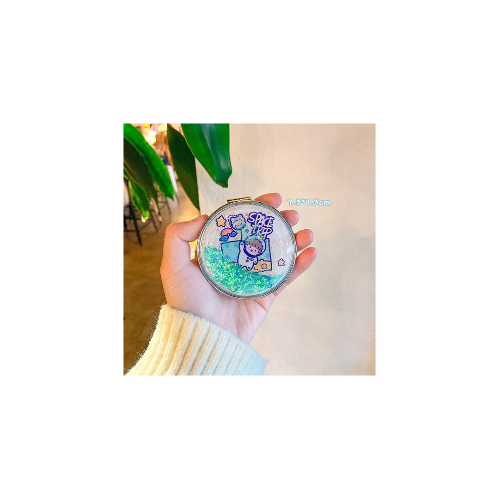 Trending Creative Quicksand Small Mirror Womens Portable Folding Flip Mini Small Sized Double-Sided Makeup Mirror