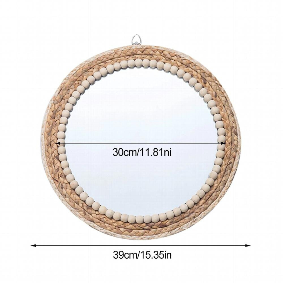 Unique Straw Rope Decorative Mirror Woven Straw Mirror Moroccan Wood Beads Hanging Makeup Mirrors Wall Ornaments Home Decor