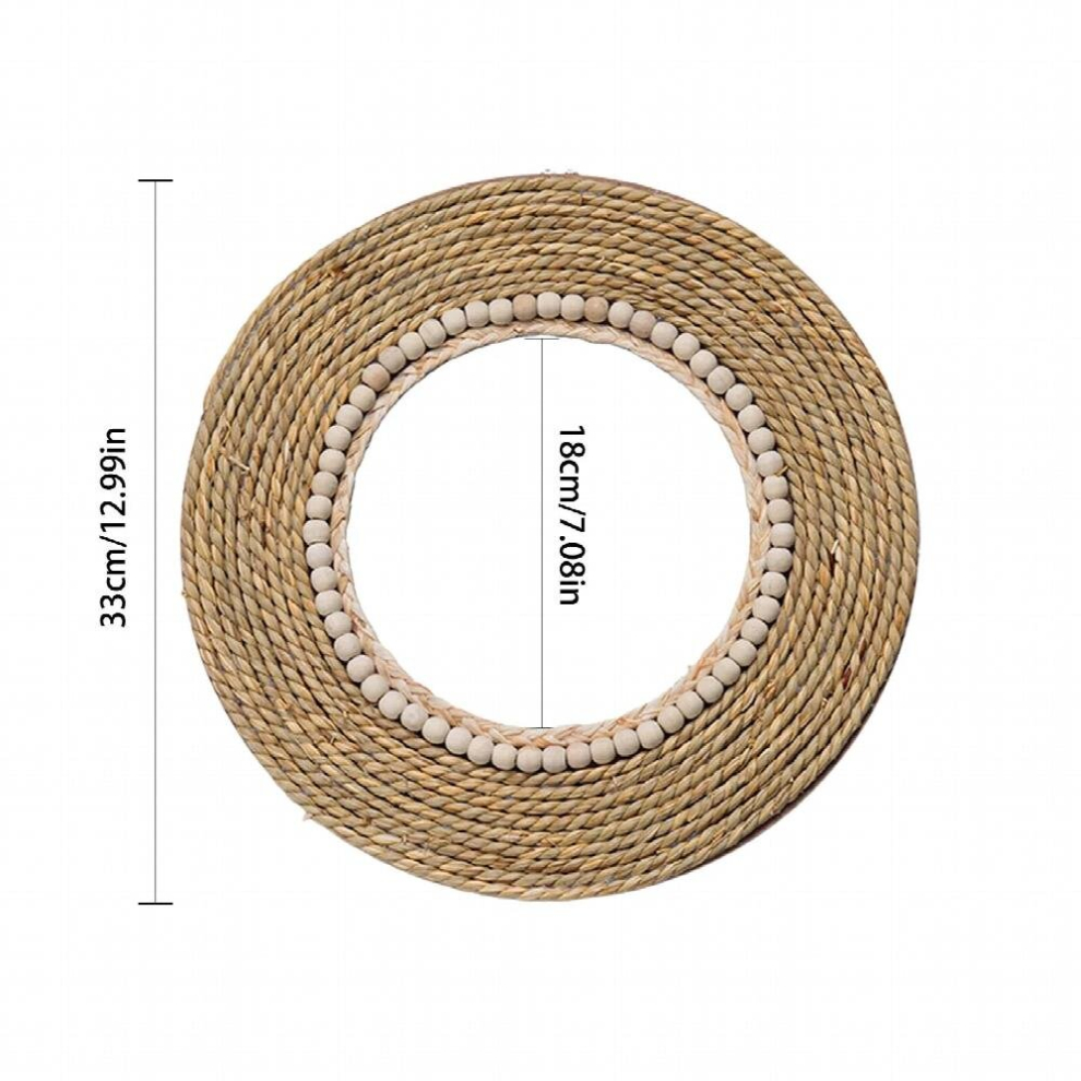 Unique Straw Rope Decorative Mirror Woven Straw Mirror Moroccan Wood Beads Hanging Makeup Mirrors Wall Ornaments Home Decor