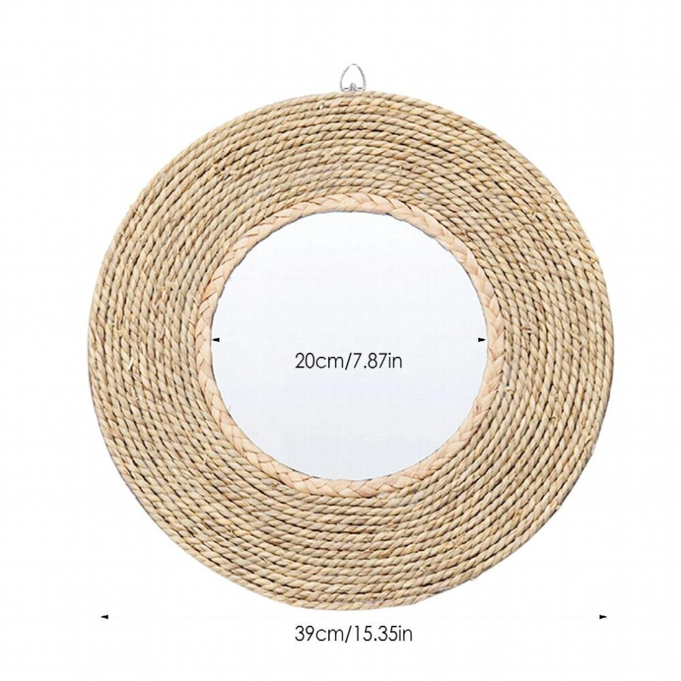 Unique Straw Rope Decorative Mirror Woven Straw Mirror Moroccan Wood Beads Hanging Makeup Mirrors Wall Ornaments Home Decor