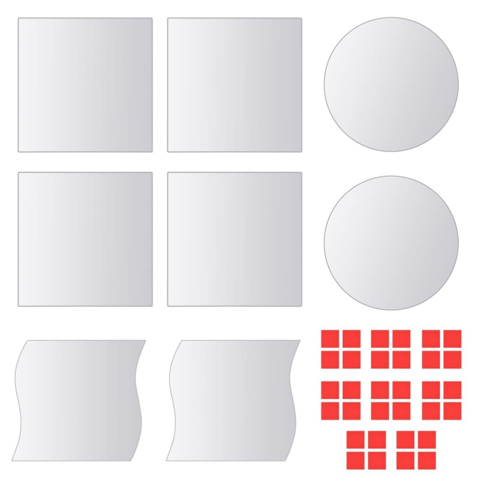 vidaXL 16x Mirror Tiles Multi-Shape Glass Mirrored Wall Tile Bathroom Decor