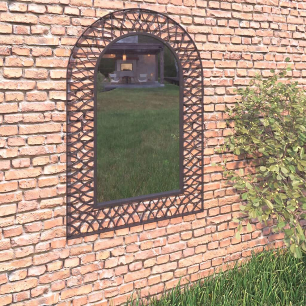 vidaXL Garden Wall Mirror Arched 50x80cm Black Outdoor Window Illusion Decor