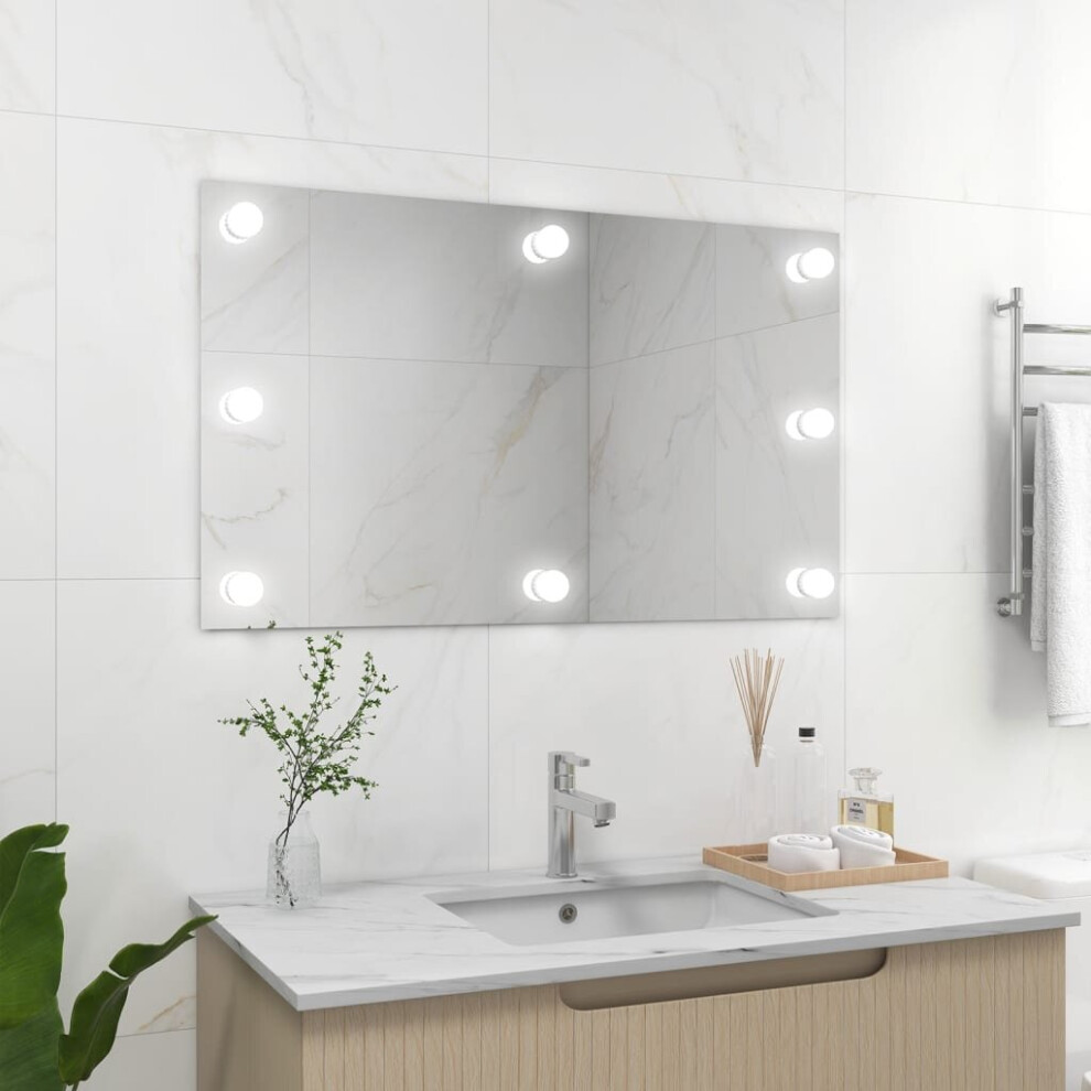 vidaXL Wall Frameless Mirror with LED Lights Rectangular Glass Makeup Mirror