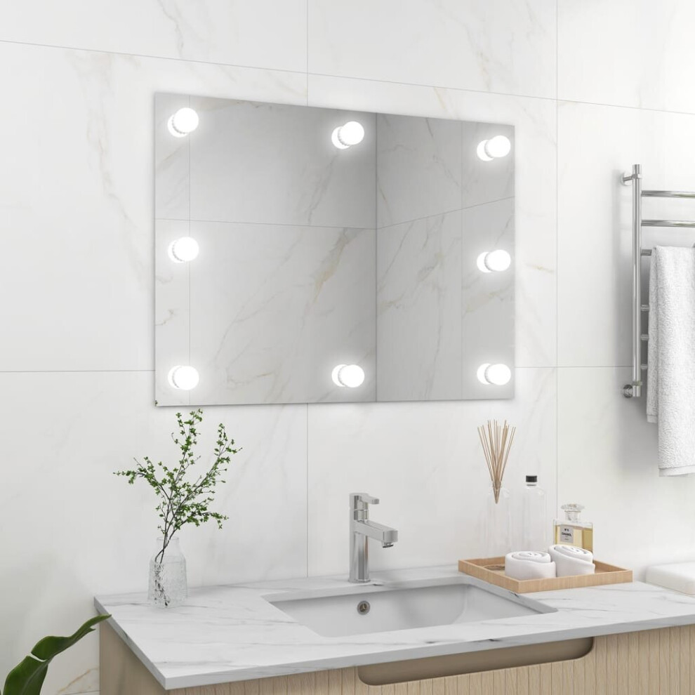 Wall Frameless Mirror with LED Lights Rectangular Glass Makeup Mirror