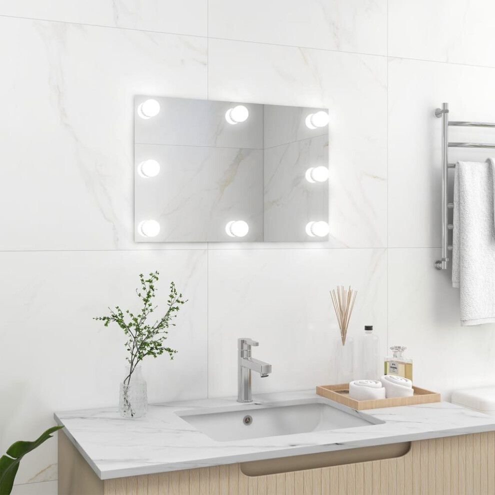 Wall Mirror with LED Lights Rectangular Glass Home Wall-Mounted Mirror