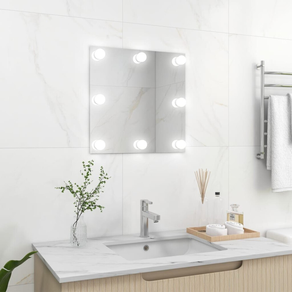 Wall Mirror with LED Lights Square Glass Wall-Mounted Makeup Mirror