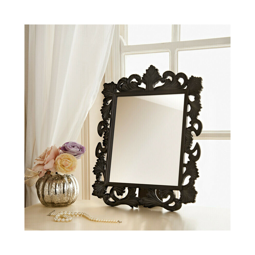 Vintage Fabulous Black Ornate Rectangle Dressing Table Mirror Plastic