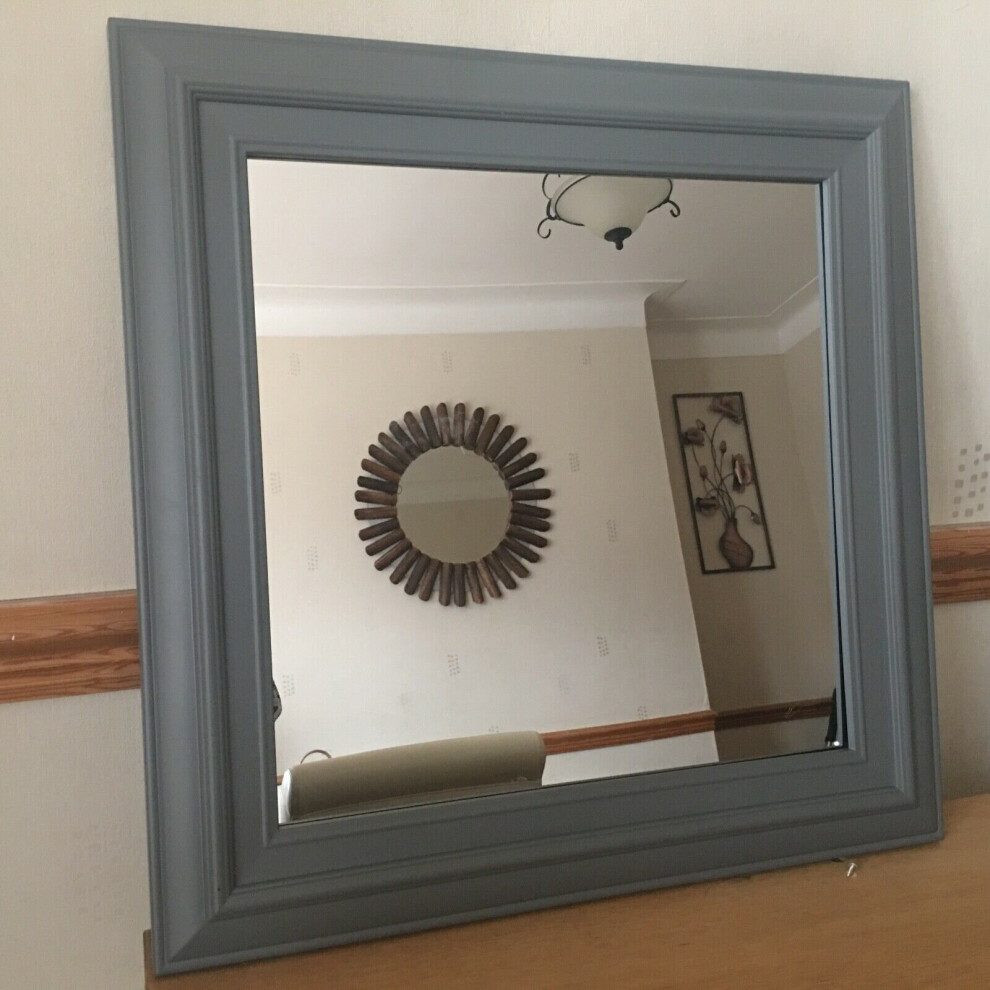 VINTAGE GREY WALL MIRROR square frame dorset country style wall mirror 55x55cm