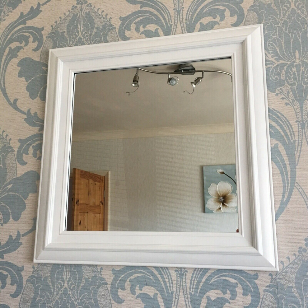 VINTAGE WHITE WALL MIRROR square frame dorset country style wall mirror 55x55cm