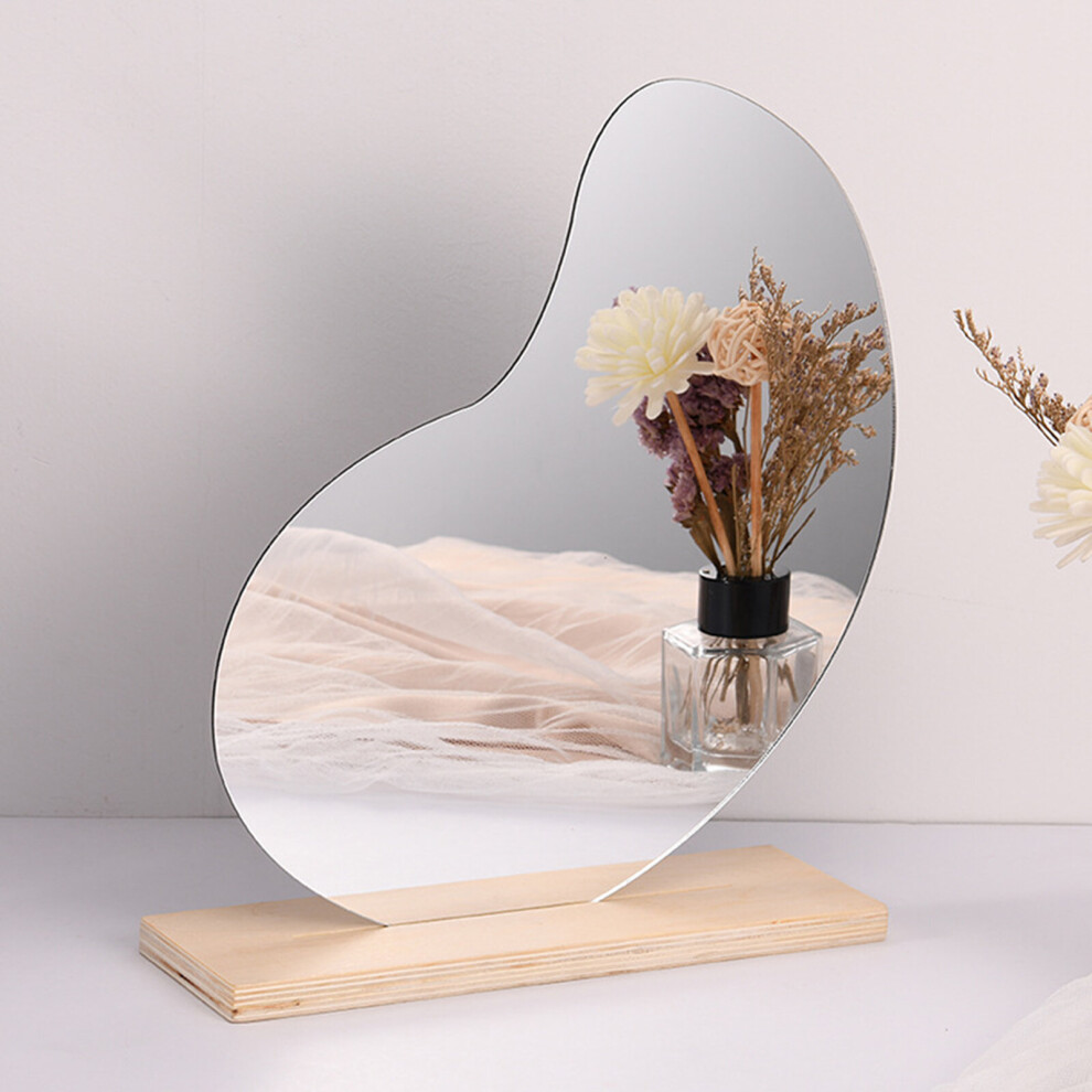 Wall Hanging Mirror with Wooden Base Desktop Makeup Mirror Bedroom Decorative Bathroom Dressing Mirror