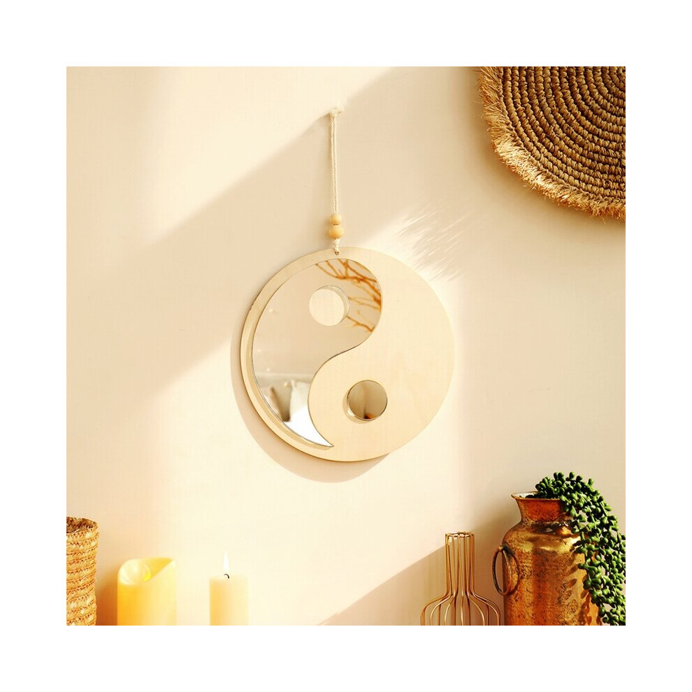 Wall Hanging Mirror Wooden Tai-Chi Diagram Ornament for Balcony Patio Decoration House Moving Gift Restaurant Wall Decor Y5GB