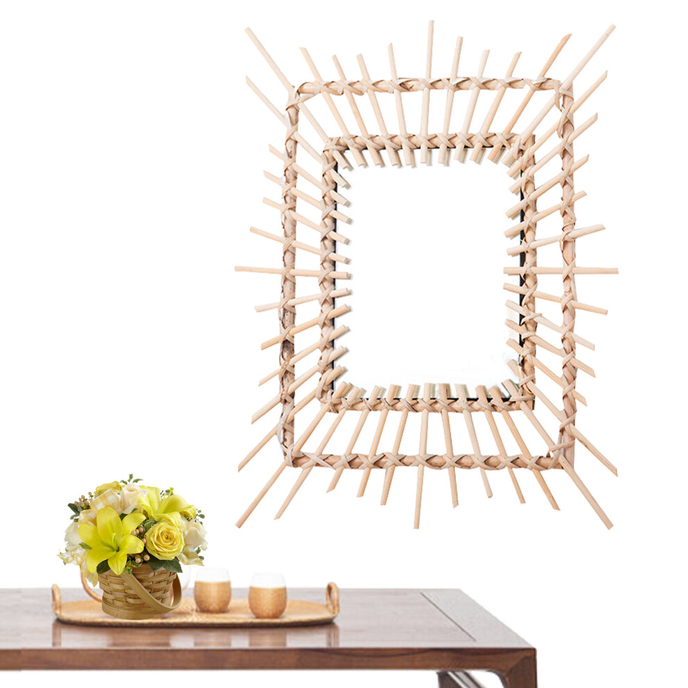 Wall Mounted Bamboo Mirrors Wall-Mounted Mirrors For Bathroom Living Room Bedroom 16.53inch Natural Finish Mirrors For Bathroom