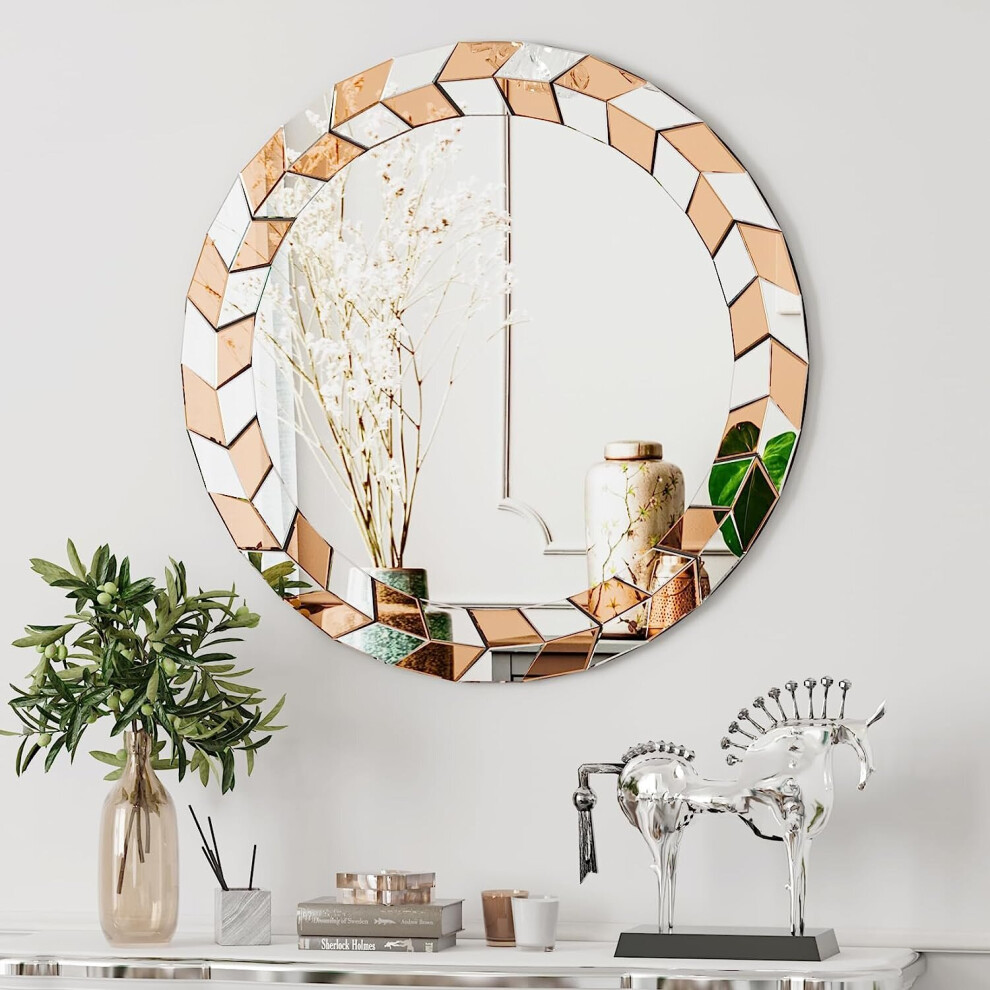 Wall Mounted Glass Round Hanging Accent Mirror Home Decoration