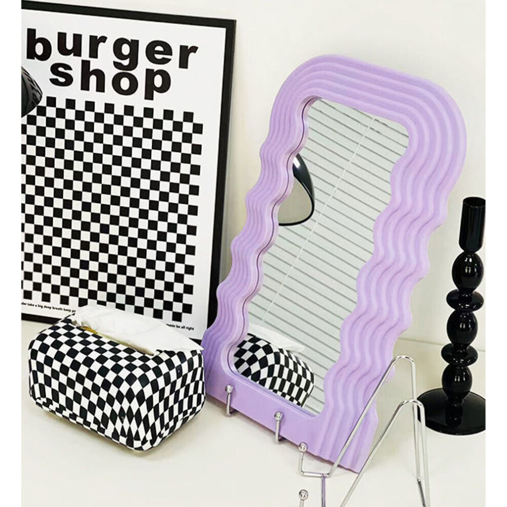 Wave Mirror Irregular Desktop Makeup Mirror for Bedroom Table Ins Style Plastic Framed Mirror Home Decor