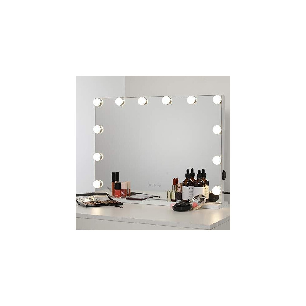 WAYKING Hollywood Lighted Makeup Cosmetic Vanity Mirror with 12 LED Lights, Touch Control Large Cosmetic Vanity Mirrors, 3 Light Modes, Tabletop Van