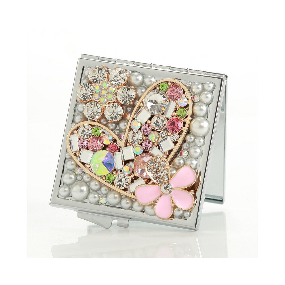 wedding party bridesmaid girl gift,bling crystal rhinestone heart flower,Beauty makeup compact pocket mini mirror