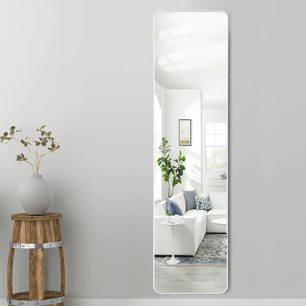 (White) Full Length Mirror with Rounded Corners Door Hanging Hooks