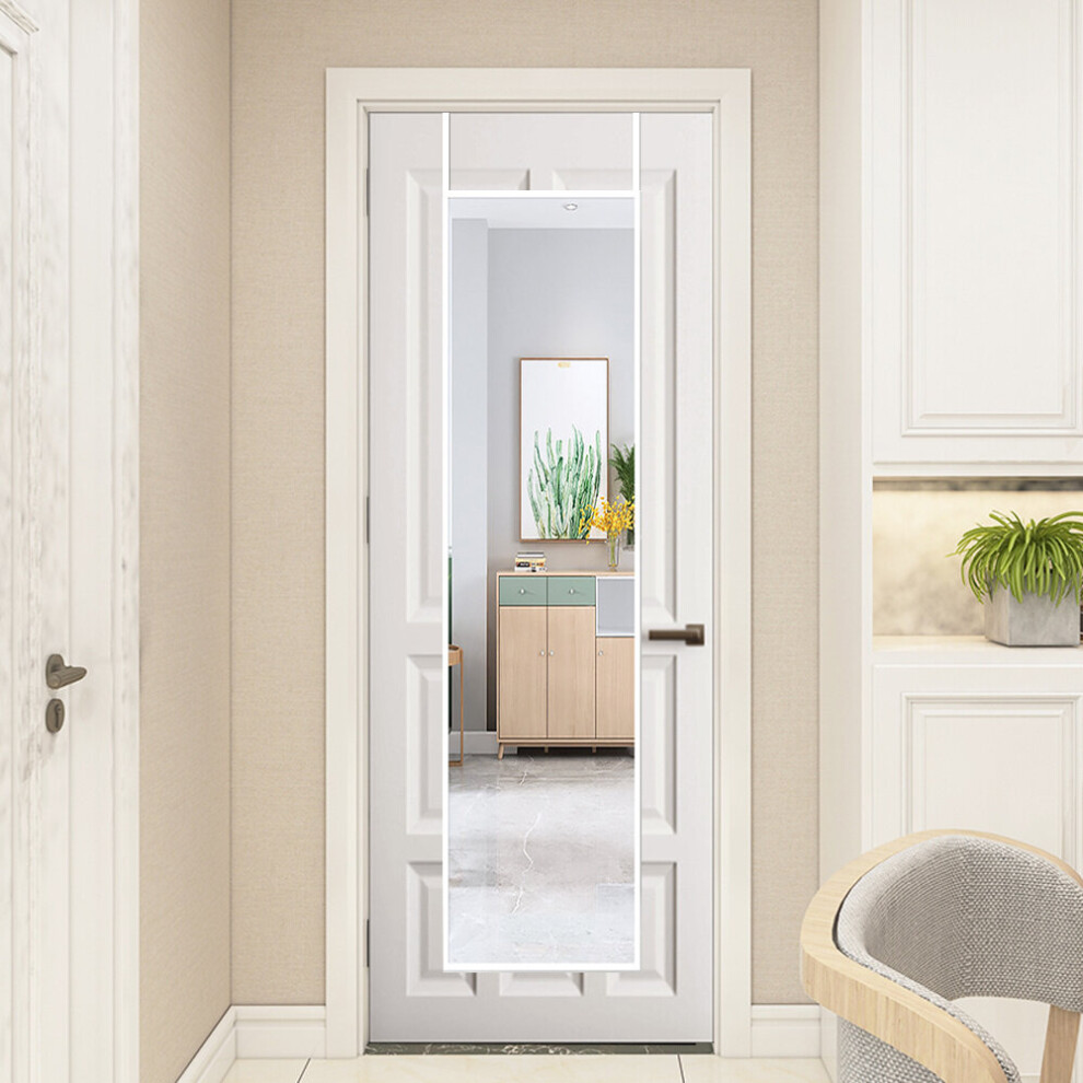 (White) Rectangular Metal Frame Over the Door Full Length Mirror 37cm W x 147cm H