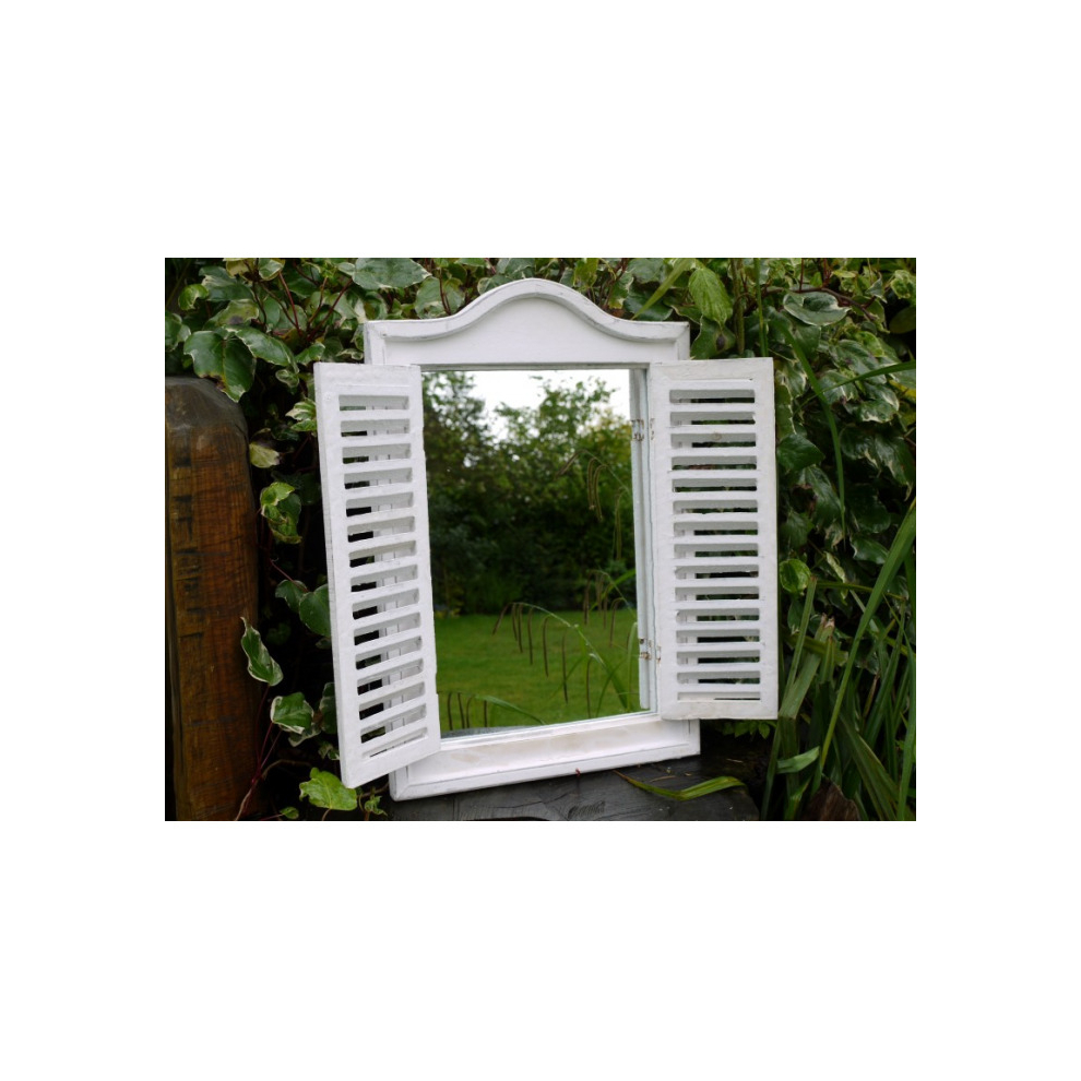 White Shutter Wood French Window Distressed Rustic Wall Mirror Garden