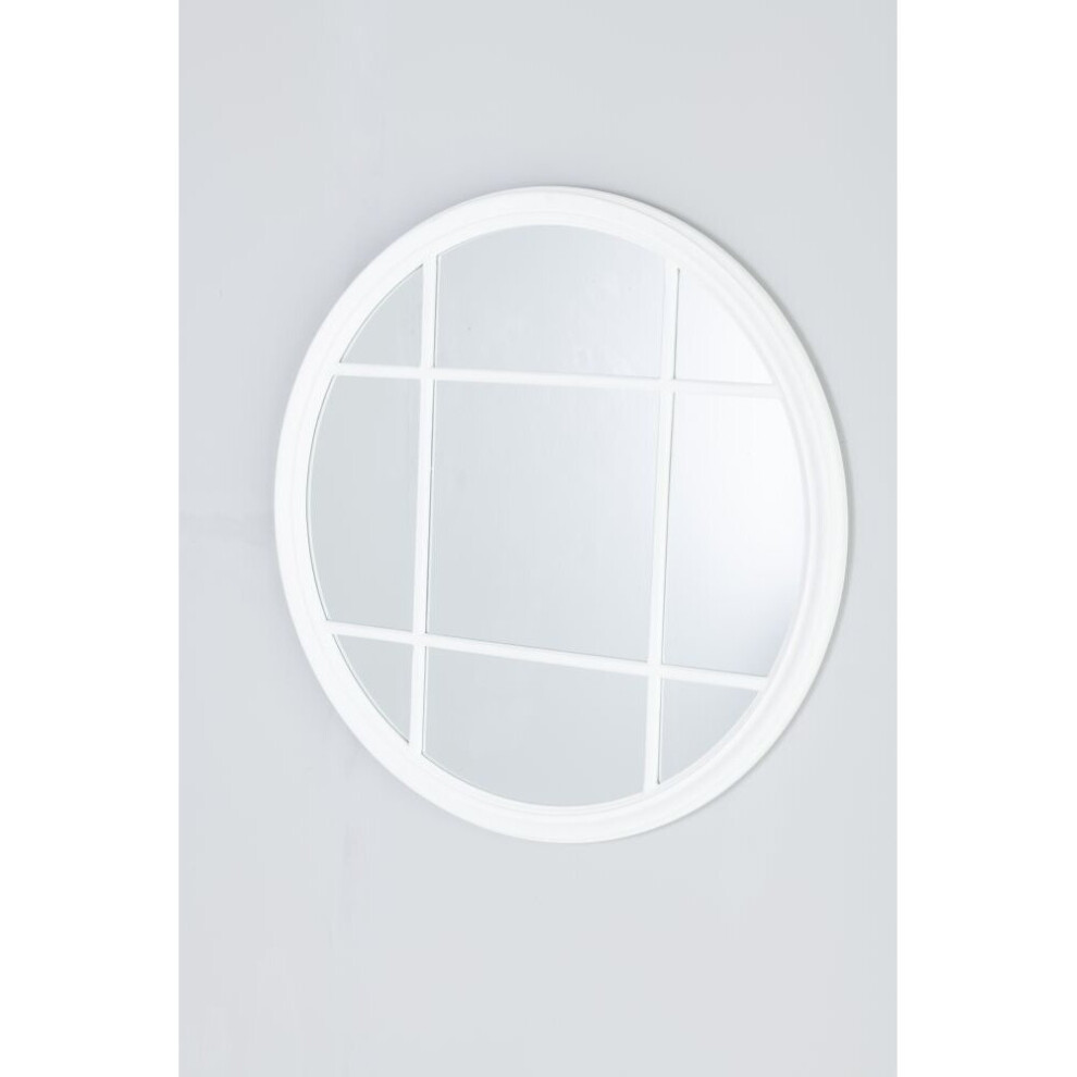 Window Style Matt White Round Wall Mirror for Living Room - Clearance