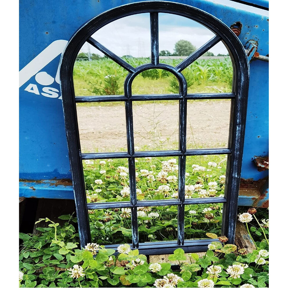 Window Style Wall Mirror Simply Stylish Decor 69x 34cm Black Rustic