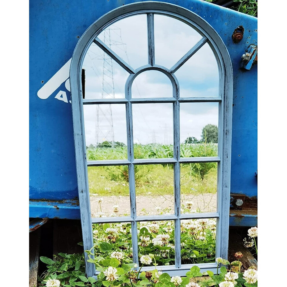 Window Style Wall Mirror Simply Stylish Decor 69x 34cm Grey Rustic