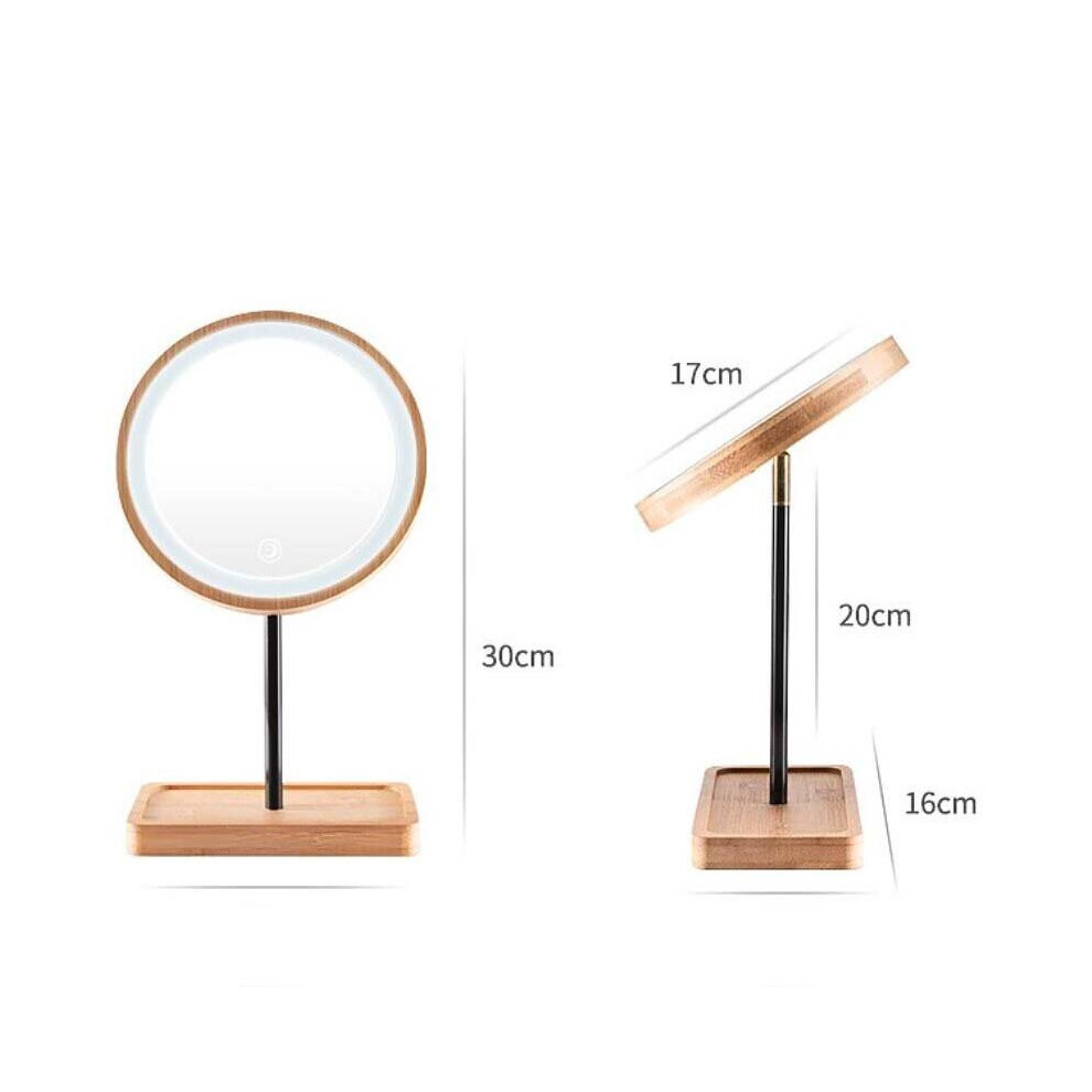 Wooden Desktop LED Makeup Mirror USB Charging Adjustable Bright Diffused Light Touch Screen Beauty Mirrors