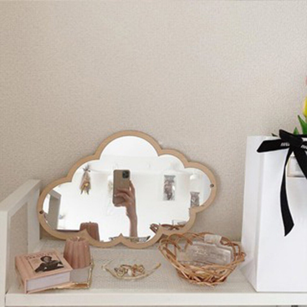 Wooden Frame Acrylic Makeup Mirror Ins- Irregular Cloud Shape Decorative Mirror Cosmetic Beauty Tool Wall Room Decor