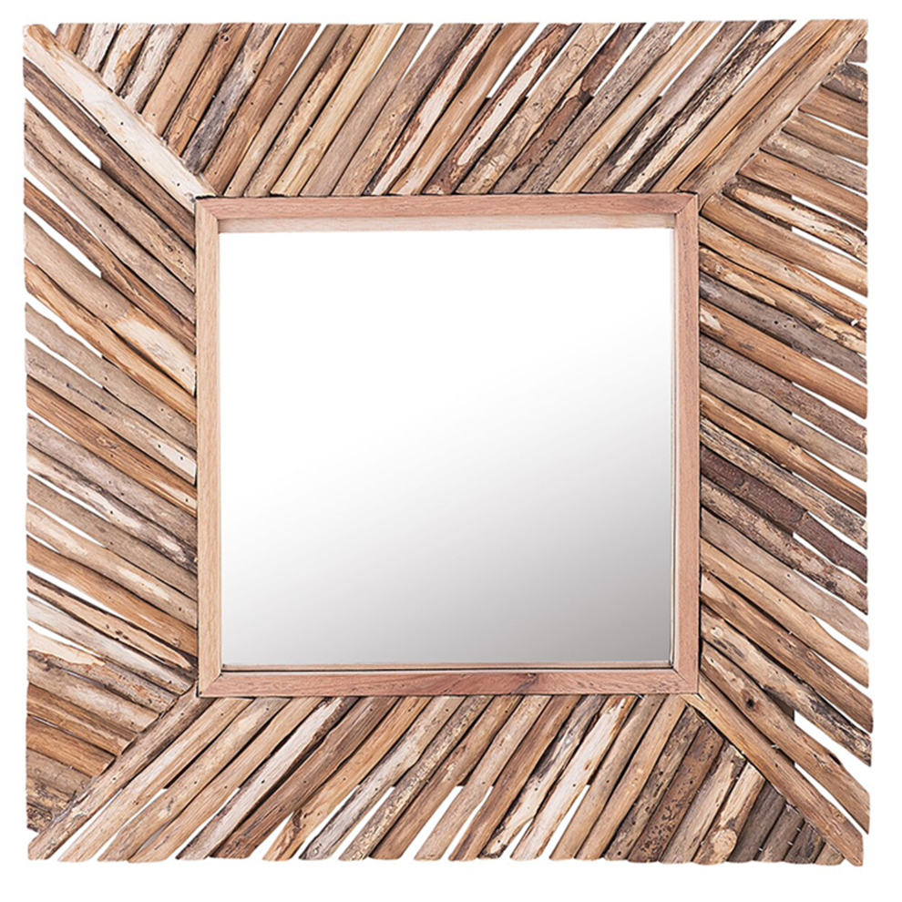 Wooden Wall Mirror 60 x 60 cm Light KANAB