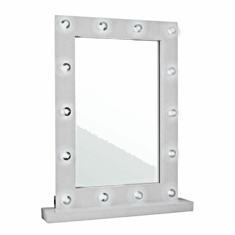 Wooden White 14 LED Battery Operated Make Up Mirror Dressing Table